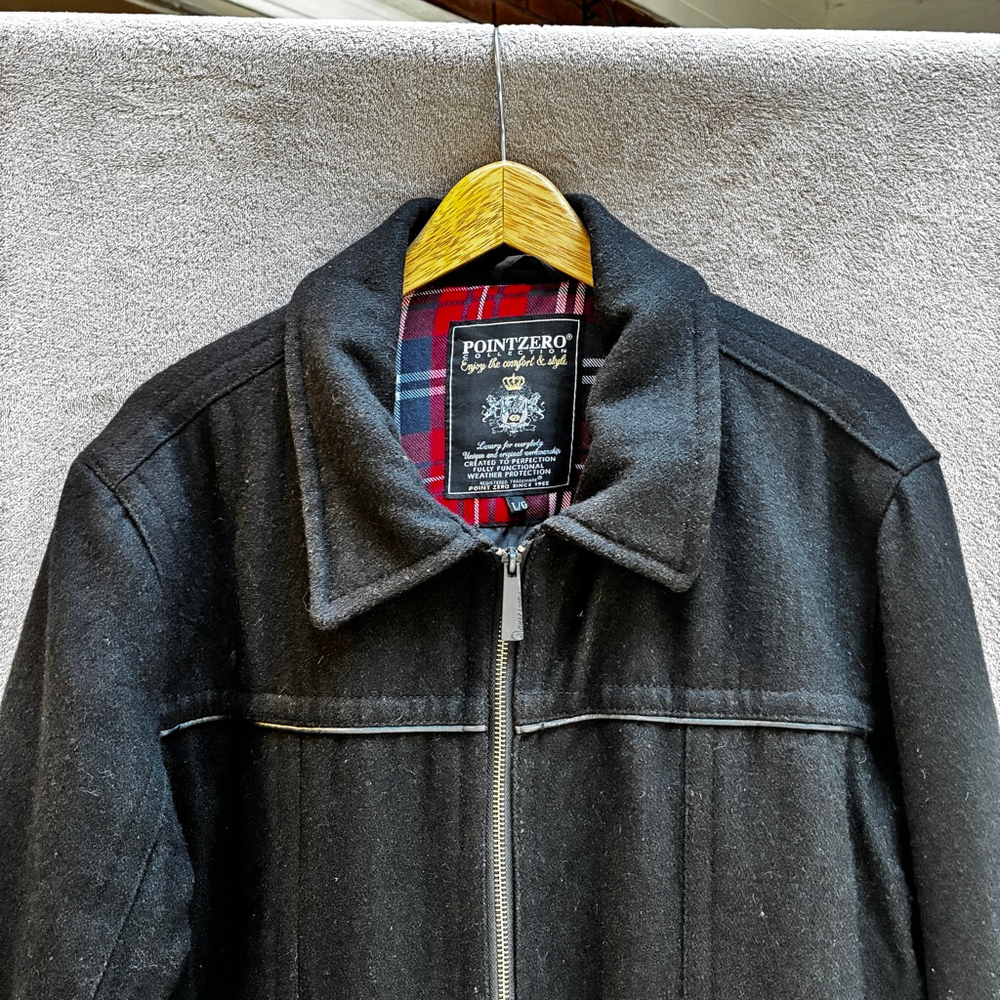 Point Zero Men’s Black Wool Blend Coat Bomber Timeless Classic Winter Warm Layer - Picture 3 of 16